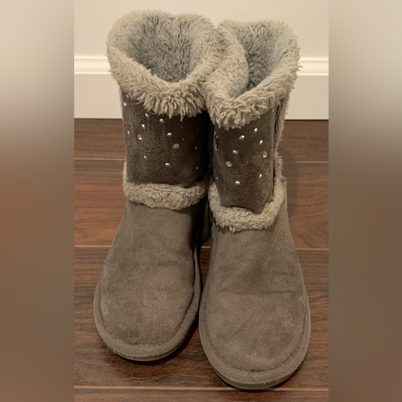 Justice Girls Winter Boots Faux Suede Fur Embellished Rhinestones Bows on Back 2 - Picture 1 of 13